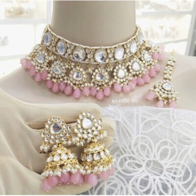 Bellamy Kundan Choker set Pebble Pink