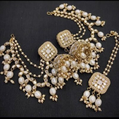 Kundan Jhumka With Sahare and Tikka - Premium Quality