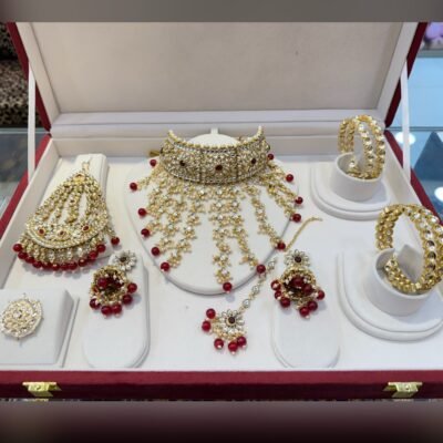 Premium Kundan Ruby Jhaalar Complete Combo set