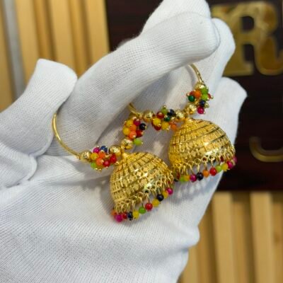 Real Goldlook Bunch Baali Jhumka Navratna