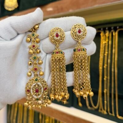 Antique Kashmir Jhaalar Jhumka with Tikka