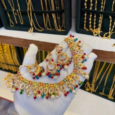 Real Gold Look Navratna Jadau Necklace set