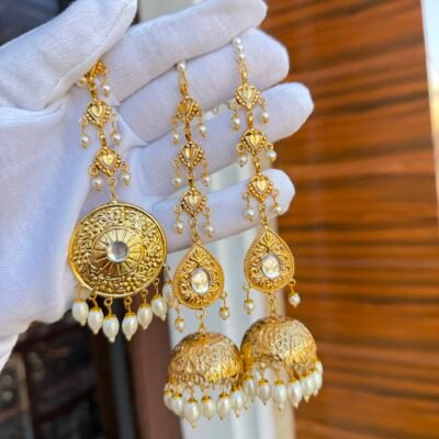 Most Famous Designer Grain Jhumka Tikka with sahare