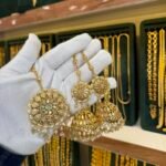 Antique Gold Look Most Famous Jhumka with Sahare And Tikka Mint Pink