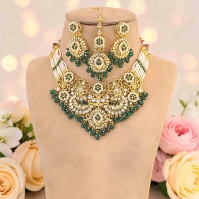 Premium Designer Kundan Necklace set Green