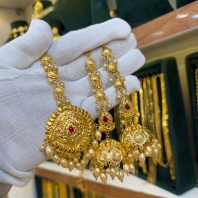 Real Gold Look Jhumka with Sahare and Tikka