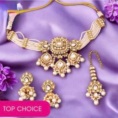 Designer Bollywood Kundan Choker set Ivory