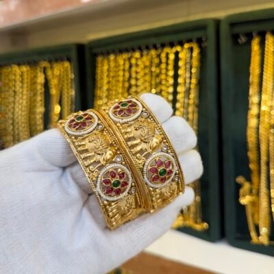 Antique Goldlook Ruby Panna Elephant Bangles